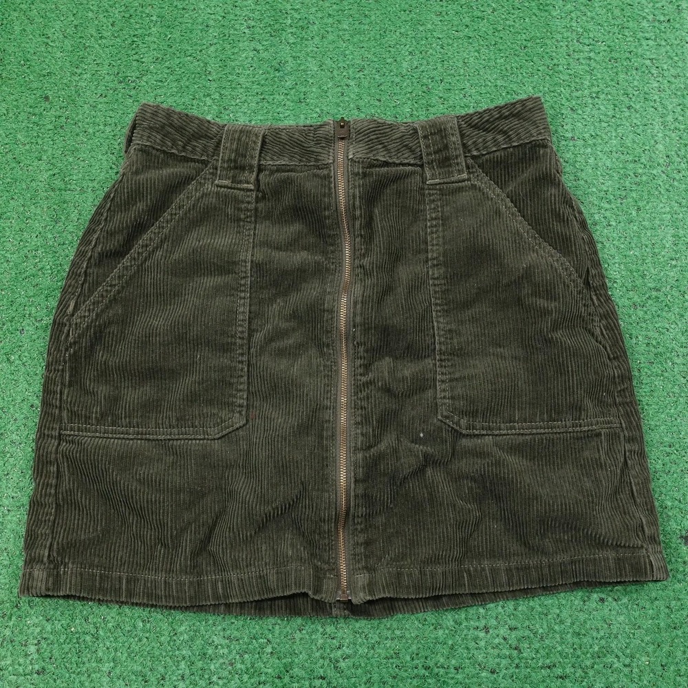Hollister Skirt Womens 7‎ Green Corduroy Ultra High-Rise Zip Front Pockets 28x16